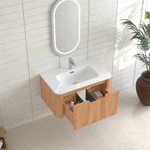 30-Inch Wall-Mounted Floating Solid Wood Bathroom Vanity