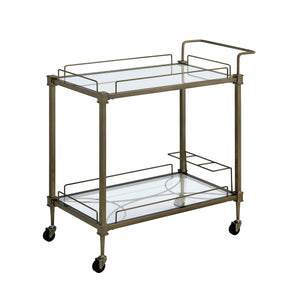 Aditya Mirrored & Antique Brass Finish Serving Cart