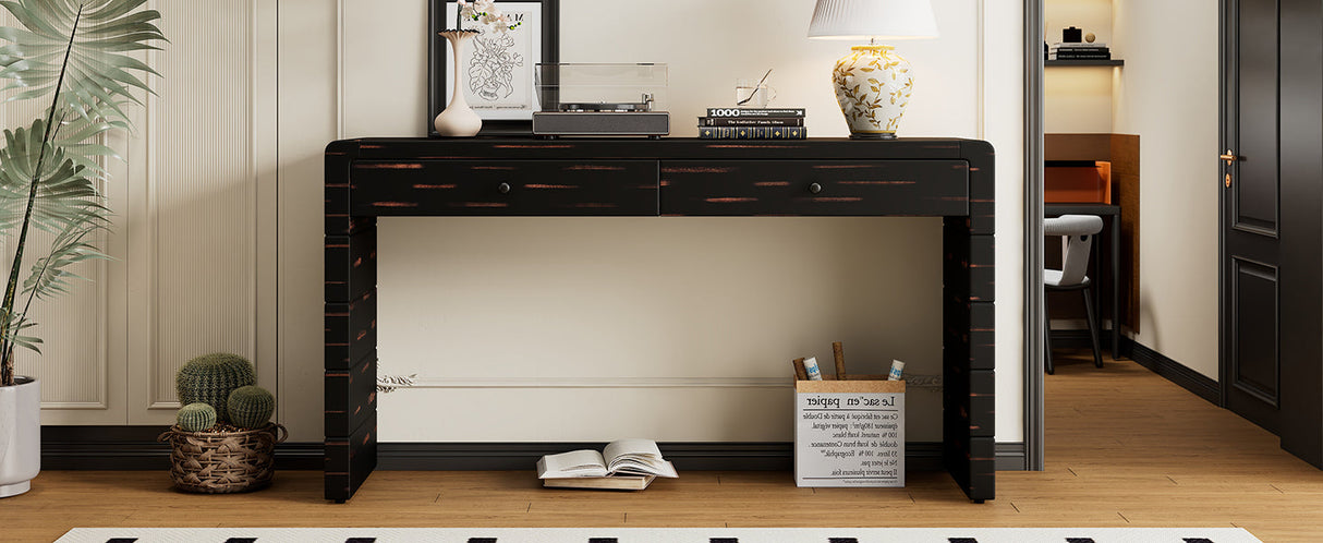 Curved Console Table with StorageDistressed Black