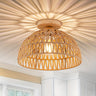 Boho Rattan Ceiling Light Flush Mount Handwoven Pendant Lamp for Bedroom