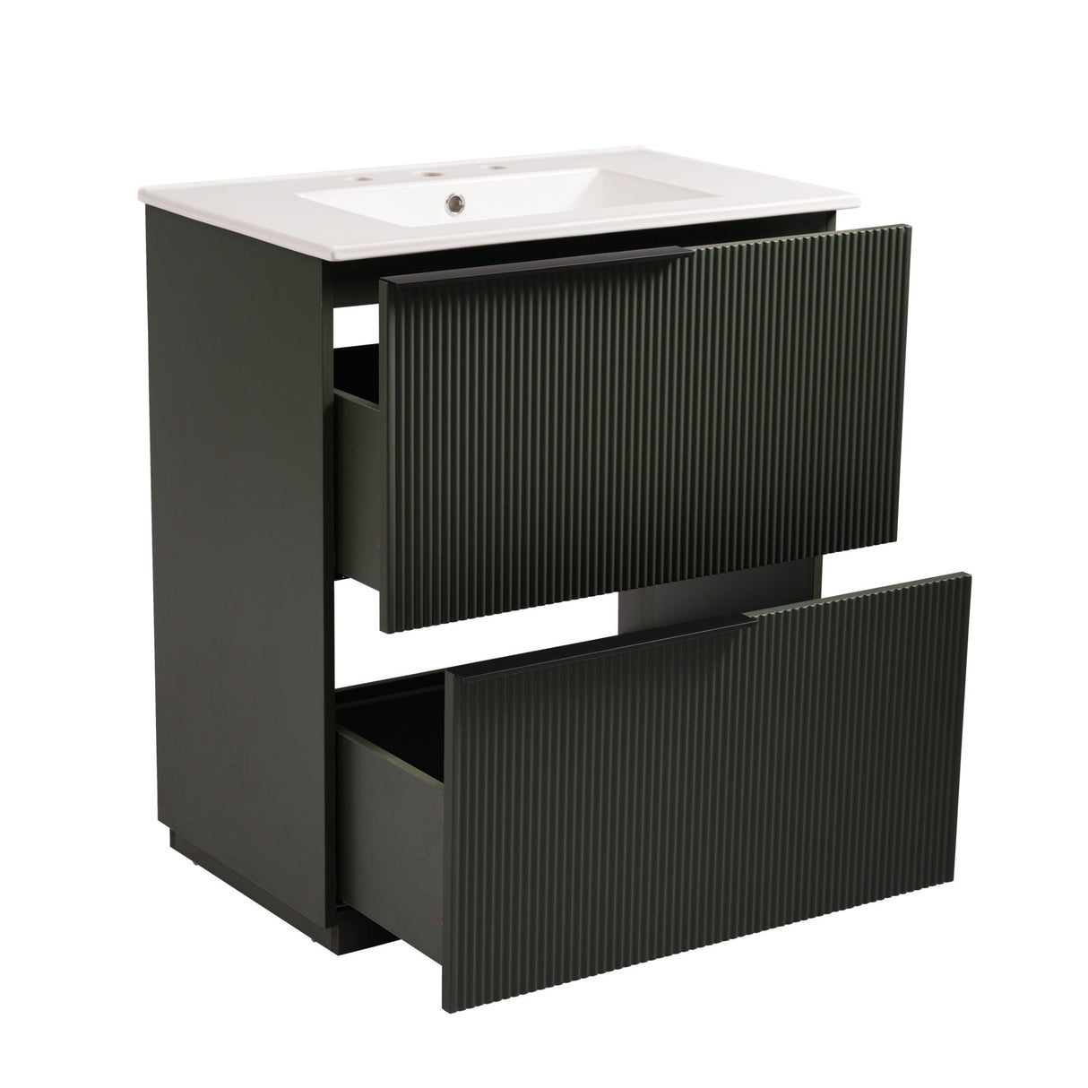 Fluted Bathroom Vanity With Ceramic Sink, Soft Close Slides