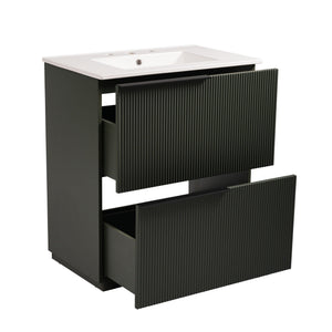 Fluted Bathroom Vanity With Ceramic Sink, Soft Close Slides