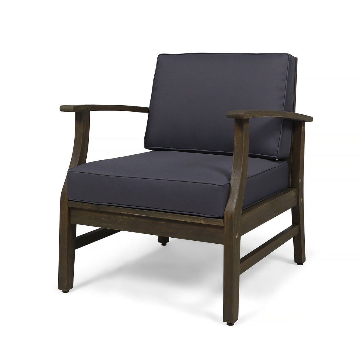 Enchanting Outdoor Club Chair with Slat Panel Design and Water-Resistant Cushion - Dark Gray