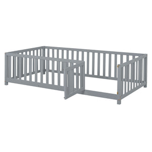 Daybed With Fence Guardrails And 2 Drawers, Split Into Independent Floor Bed & Daybed