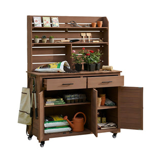 TOPMAX 65"H Large Garden Potting Bench with Storage and Lockable Wheels