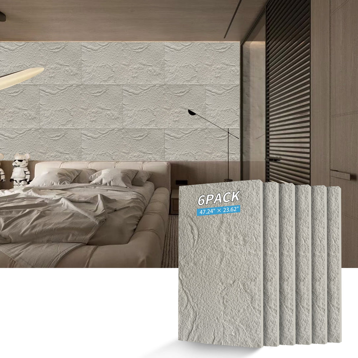 3D Faux Stone Wall Panels - 6 PCS PU Wainscoting