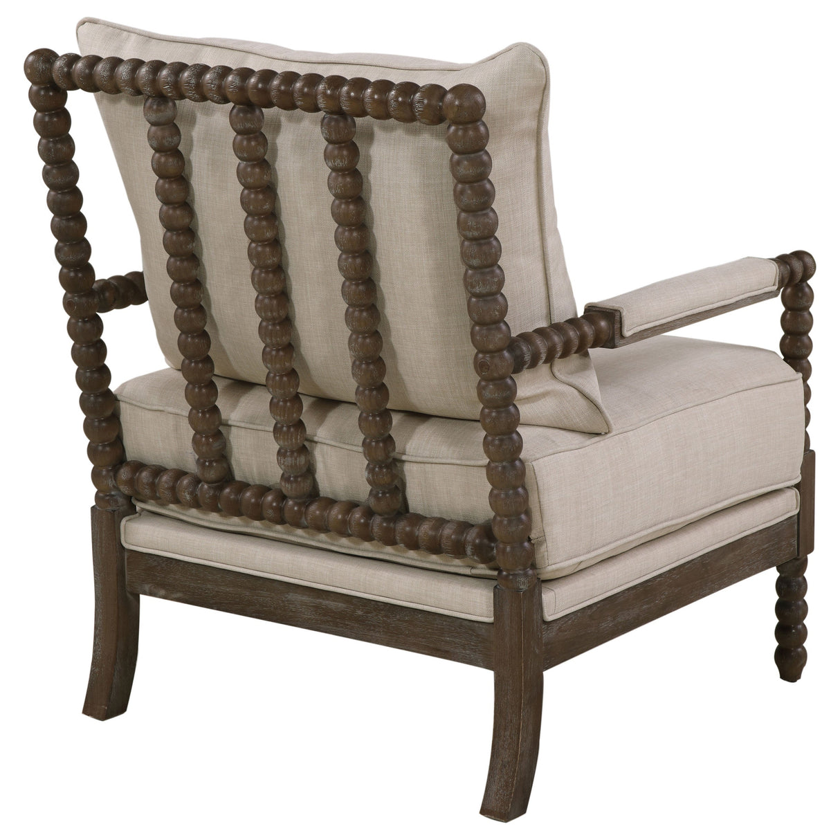 Beige and Natural Removable Back Accent Chair with Faux Linen Fabric and Wood Frame