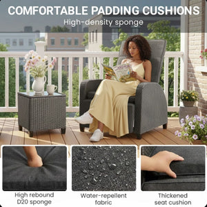 Adjustable Outdoor Lounge Chair, Plush Cushions & Extendable Footrest - Gray