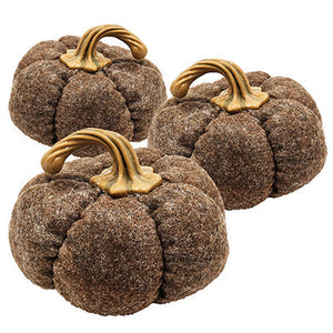 Set of 3 Plush Fabric Pumpkins in Brown