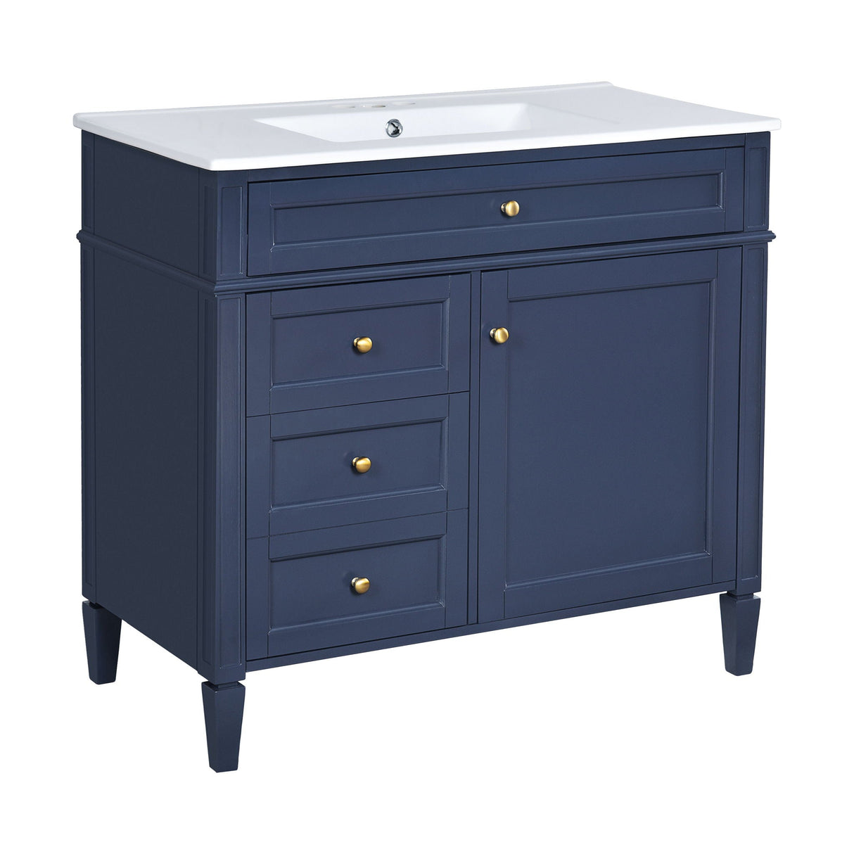 Bathroom Vanity With Mirror Cabinet, Single Sink With 2 Soft Closing Doors And 4 Drawers