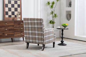 Upholstered Accent Chair with Brown Linen Fabric and Nailhead Trim