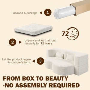 Floor Sofa With 2 Pillows, Convertible Twin Size Mattress For Living Room