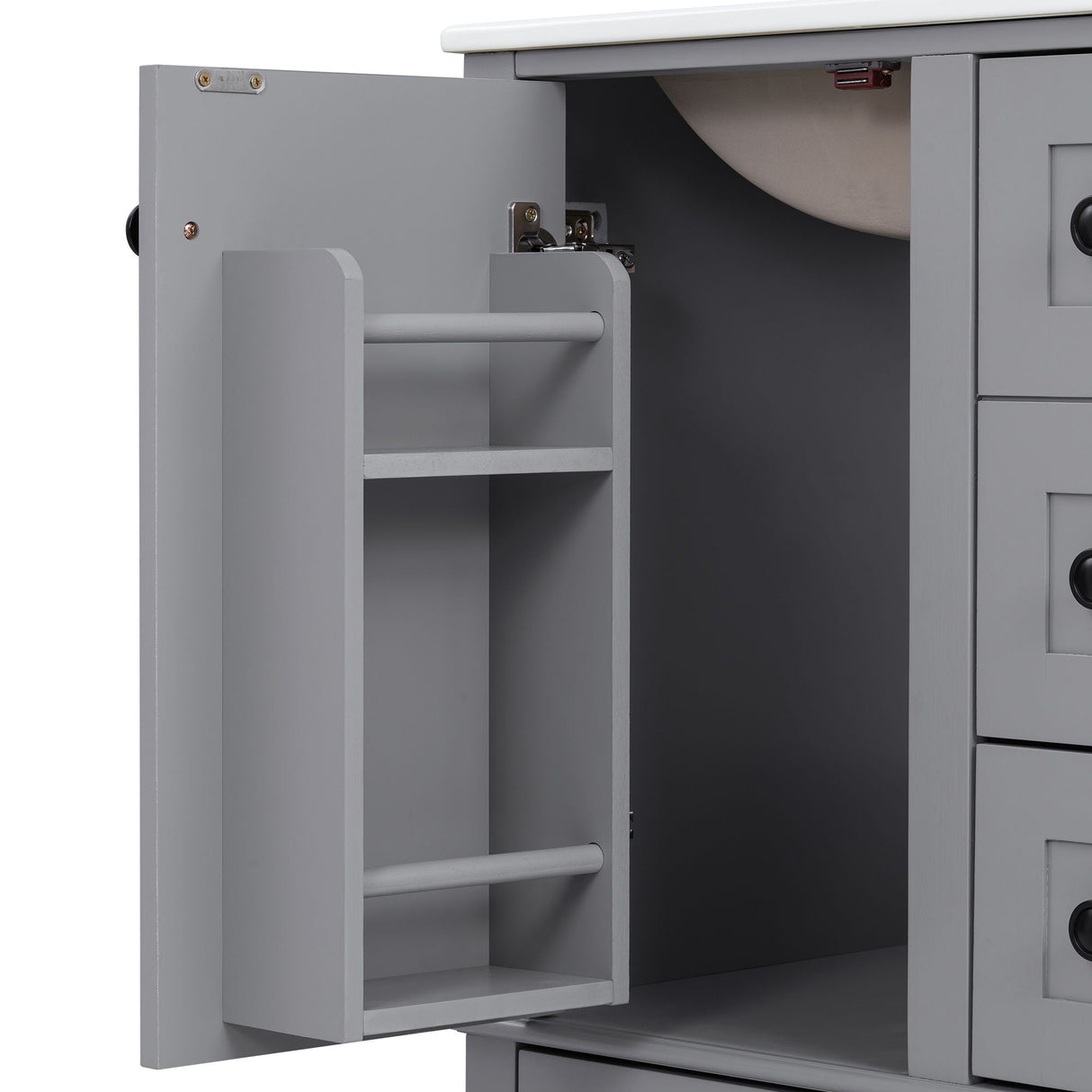 Bathroom Vanity With Integrated Basin, Soft Close Drawers, Door Mounted Double Layer Shelf