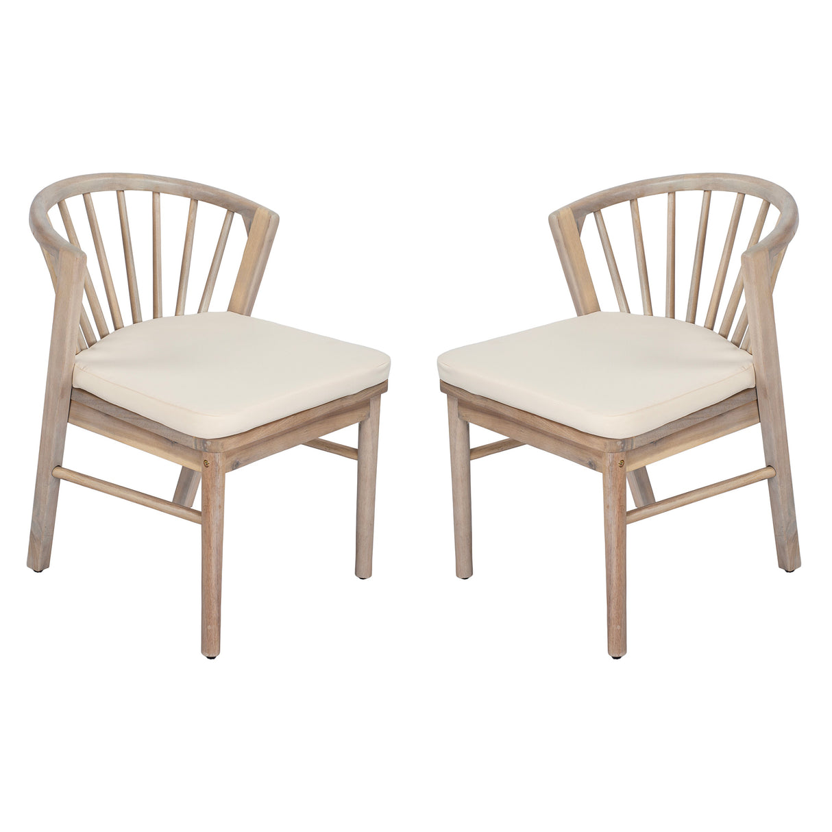 Outdoor Dining Chairs Set of 2 with Acacia Wood and Cream Washable Cushions