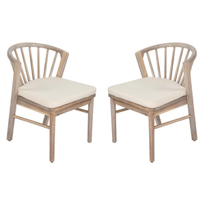 Outdoor Dining Chairs Set of 2 with Acacia Wood and Cream Washable Cushions