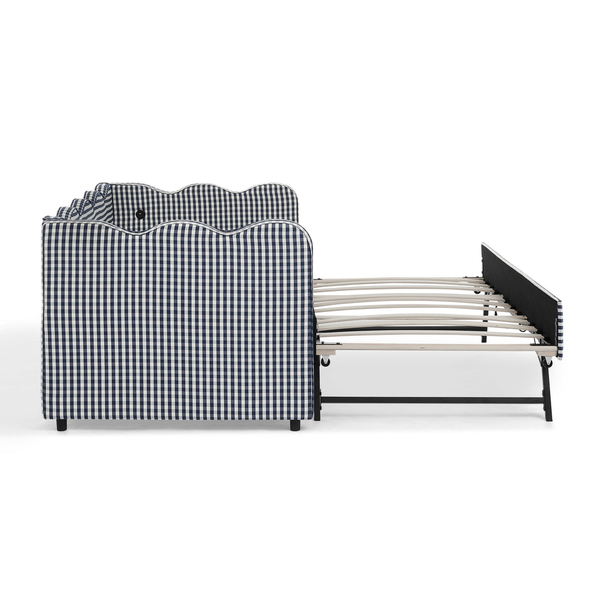 Cozy Gingham Daybed with Trundle Twin Size Sofa Bed