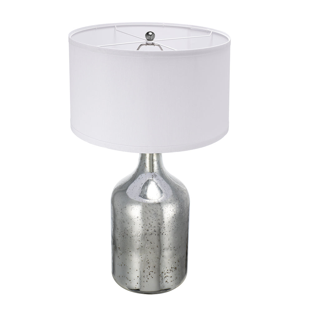 Silver Round Table Lamp with White Fabric Shade