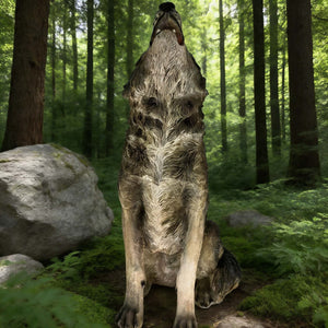 29.72' H x 17.91' L Simulated Howling Wolf Garden Statue