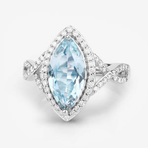 2.24 Carat Genuine Aquamarine and White Diamond 14K White Gold Ring