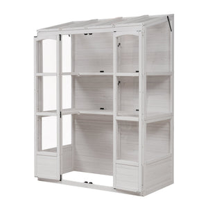 TOPMAX 78-inch Wooden Walk-in Greenhouse with 4 Skylights and Folding Shelves