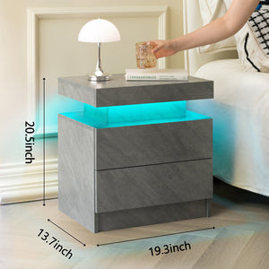 Modern LED Nightstand with 2 Drawers in Deep Gray
