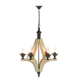 6 Light Wood Chandelier with Adjustable Chain - Cream