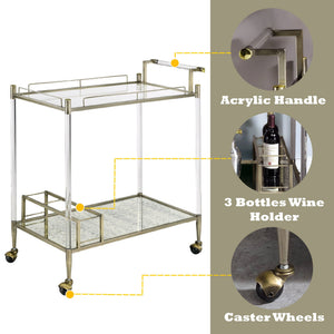 Cirro Antique Mirror Wire Brass Serving Cart - Antique Brass / White