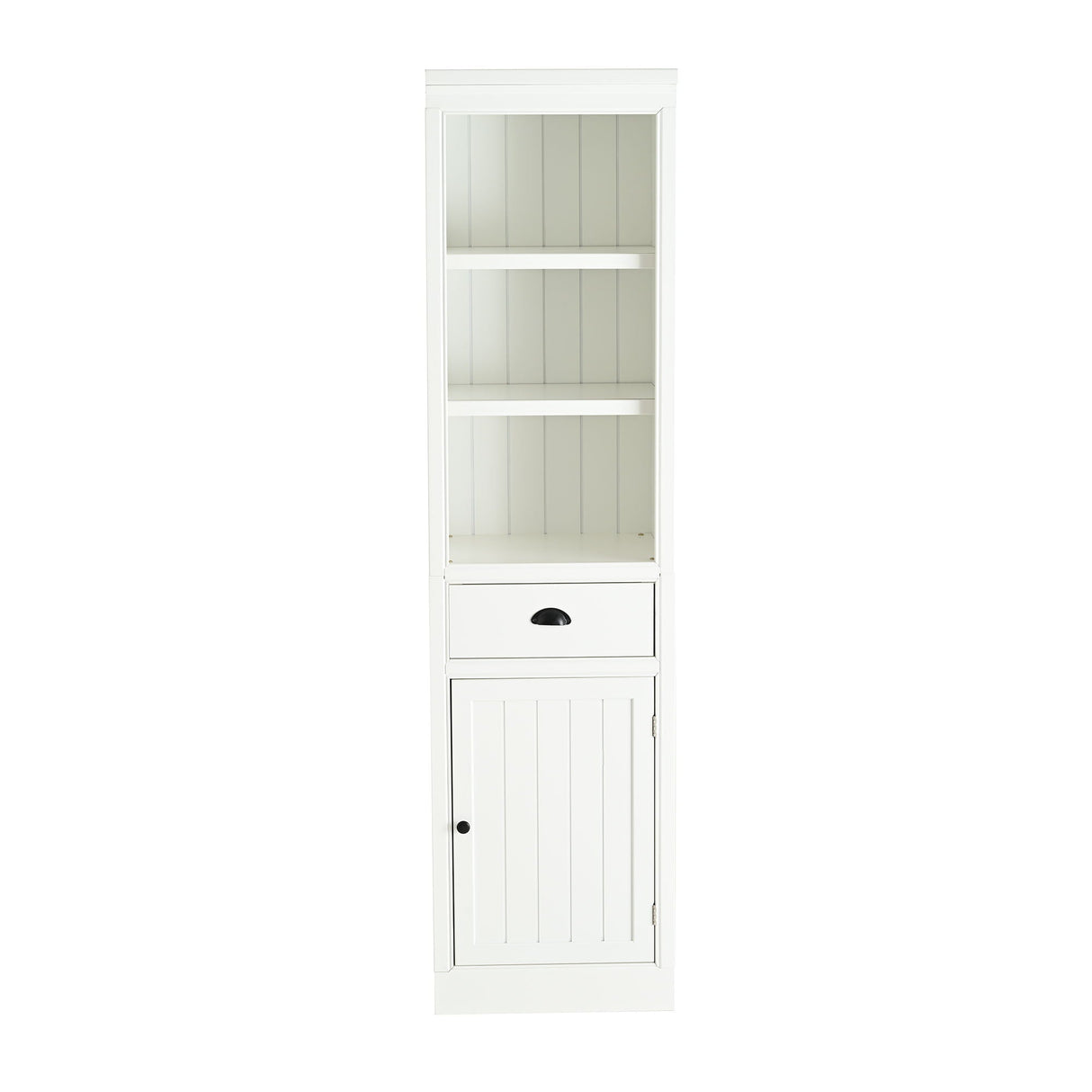 Retro Style 75'' Tall Display Shelf With Cabinet For Hallways Living Room Kitchen - White
