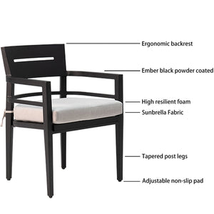 Outdoor Modern Dining Set, Chairs Sunbrella Cushioned And Dining Table With Umbrella Hole