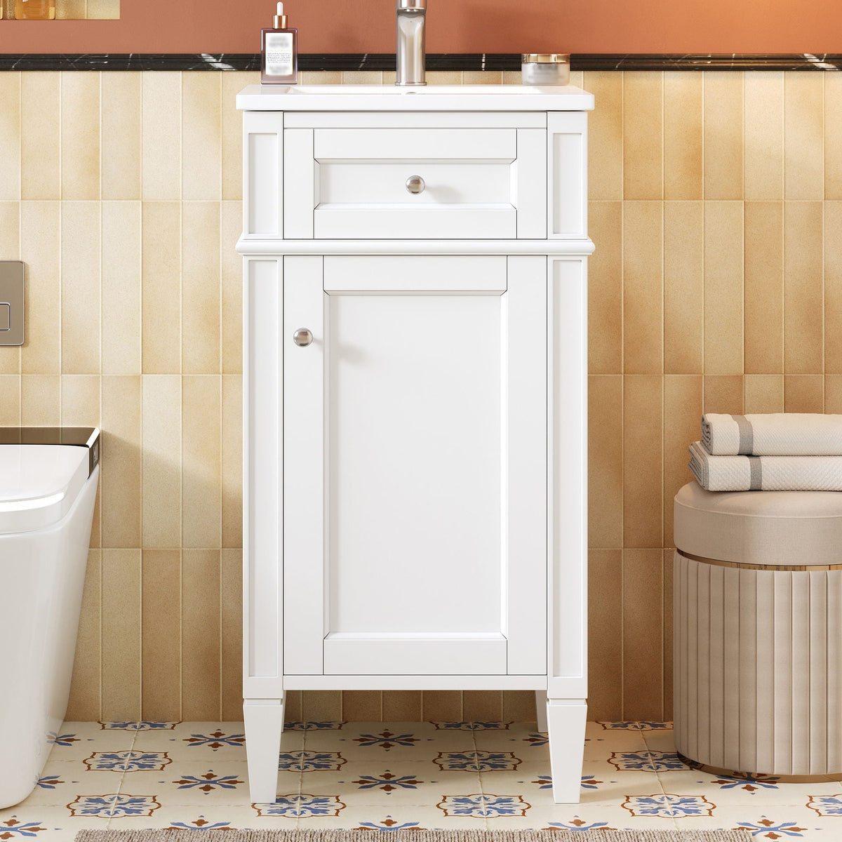 French Style Bathroom Vanity with Ceramic Sink and Soft-Close Doors - Black or White