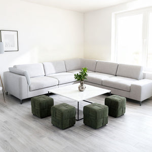 Square Ottoman Foot Rest with Woven Corduroy Design - Fabric