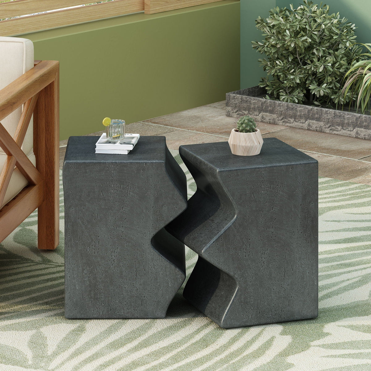 Rectangular Outdoor Indoor Accent Side Table (Set of 2)