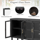 Wood Buffet Cabinet with Glass Doors and Adjustable Shelves