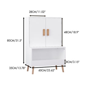 Toy Storage Cabinet With Doors And Open Shelf, Toddler Bookshelf For Playroom - White