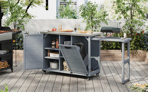 K&K 78.3' Outdoor Kitchen Island with Foldable Grill Table