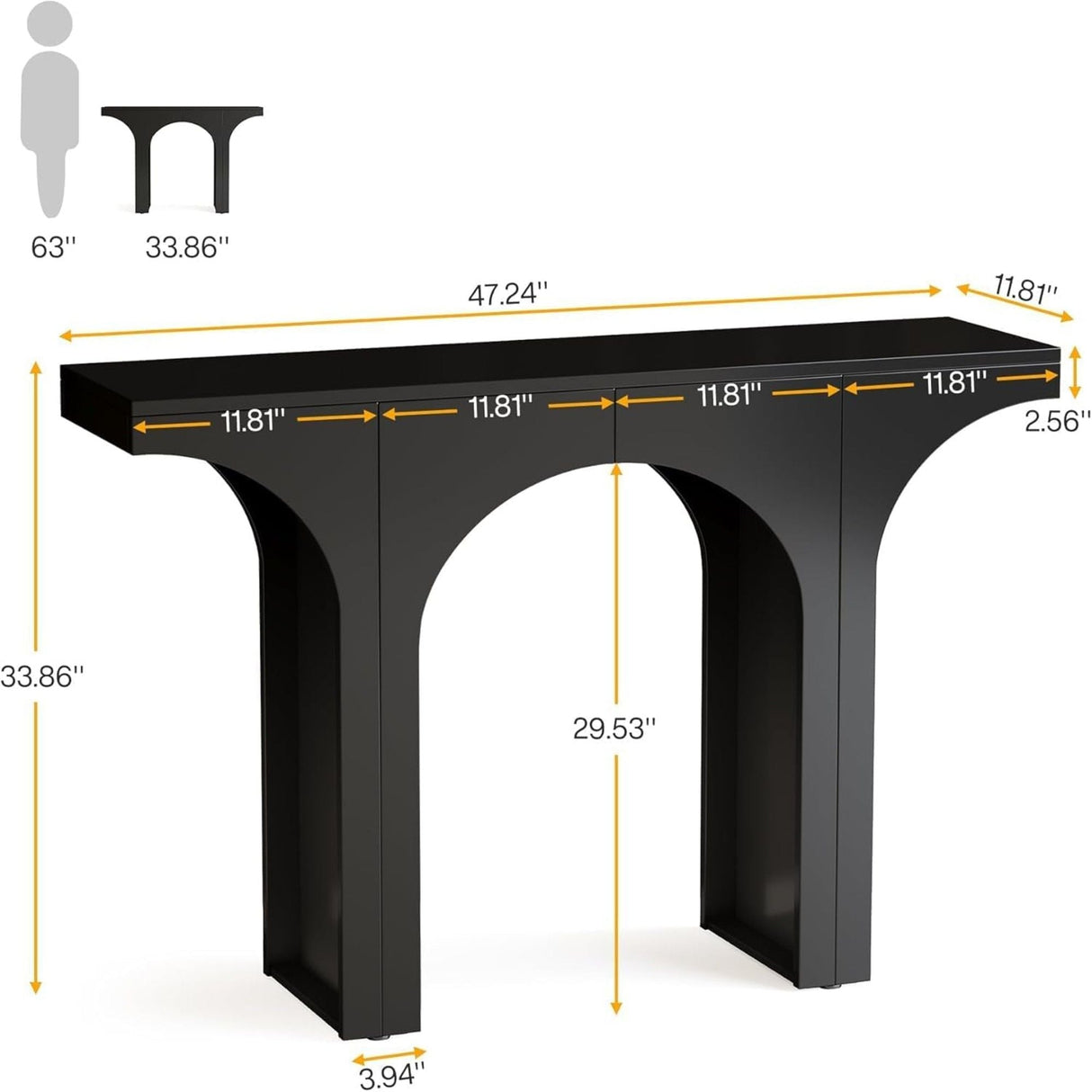 Console Table With Arched Base For Entryway - Black