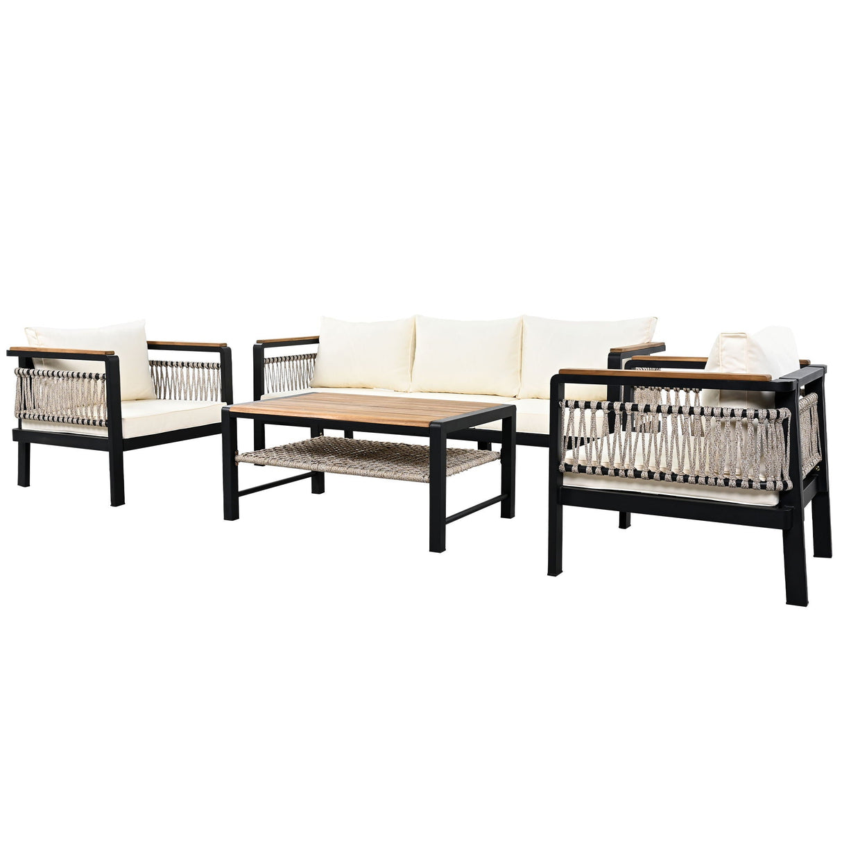 4 Pieces Outdoor Sectional Sofa Set 5 Person Patio Seating Group Outdoor Conversation Set With Cushions And A Coffee Table For Patios