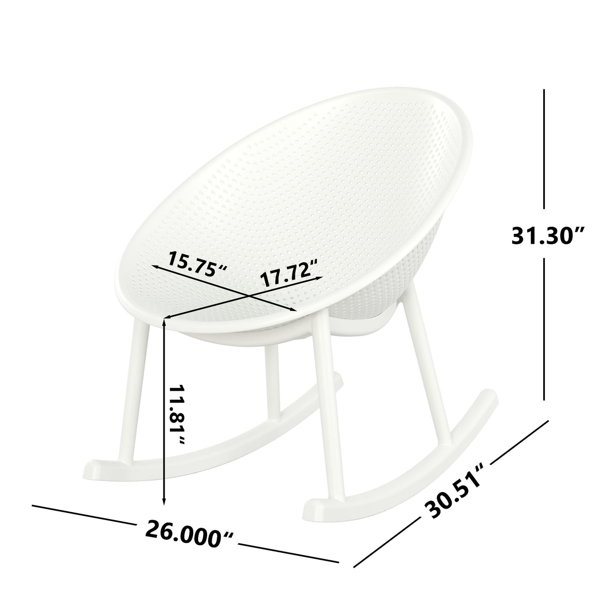 Modern Gable Rocking Chair Set of 2 in White Plastic with Weather Resistance