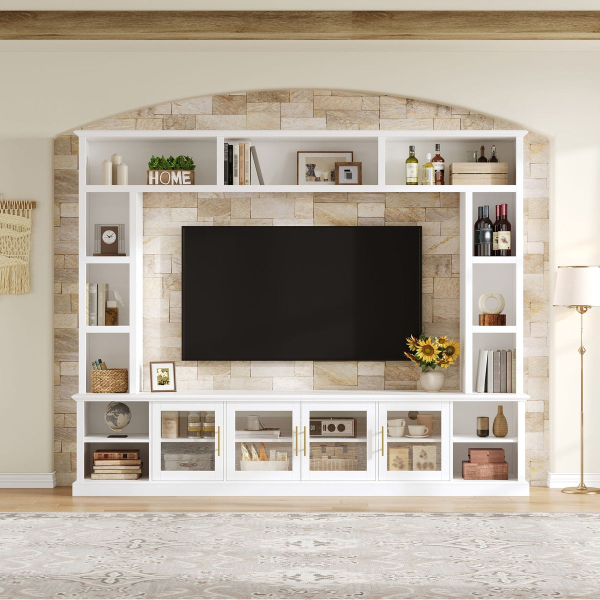 All-In-One Entertainment Center with Tempered Glass Doors - Black or White