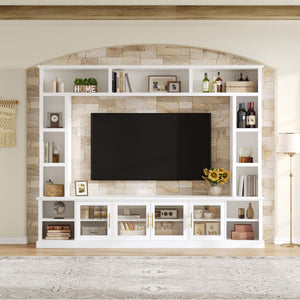 All-In-One Entertainment Center with Tempered Glass Doors - Black or White