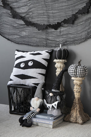 Plaid Fabric Pumpkin 7'' Black & White Halloween Decoration Accent