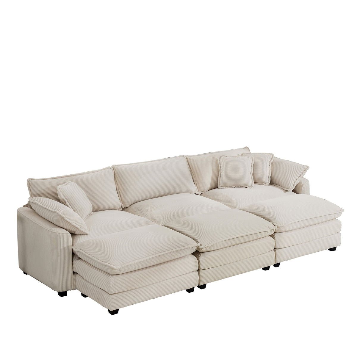 Modern Modular Cushion Sofa Set with Ottoman - Fabric, Multiple Colors