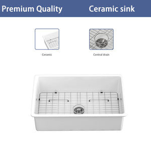 Farmhouse Ceramic Apron Front Single Bowl Kitchen Sink with Durable Design - White or Black