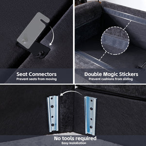 Living Room Furniture Big Loveseat Luxury Couch with Soft Chenille Upholstered Sofa Black