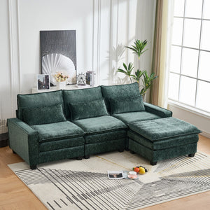 Modern Comfy Chenille L Shaped Sectional Sofa with Movable Ottoman