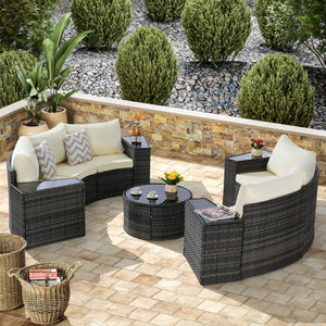 Outdoor Patio Furniture 11-Piece Half-Moon Sectional Round Patio Sofa Set