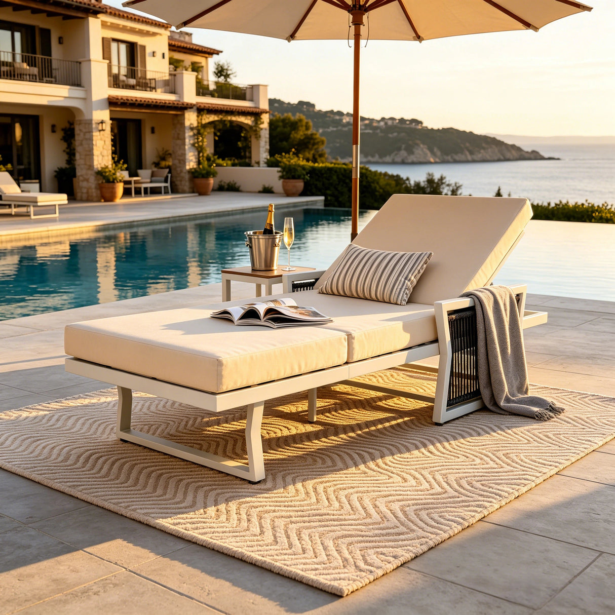 White Iron Outdoor Chaise Lounge