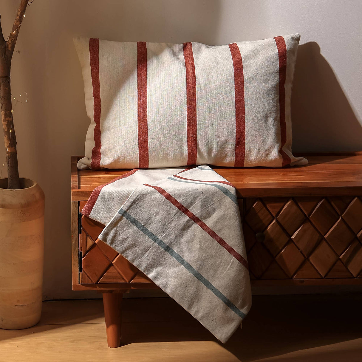 Handcrafted Double-Sided Striped Pillow with Filler