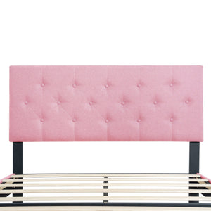 Modern Upholstered Platform Bed Frame With Button Tufted Fabric Headboard