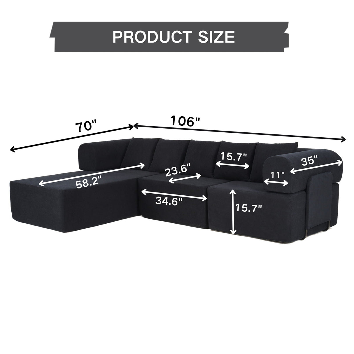 Modular L-Shaped Sectional Sofa With Deep Seat, Movable Chaise & 5 Pillows